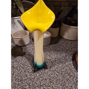 Jack in the Pulpit Vase Encased Fluted Blue and Yellow Priest International